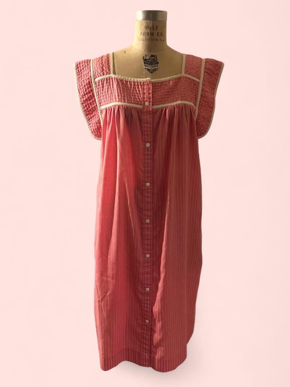 Vintage Models Coat Pink Pinstripe Quilted Yoke Flutter Sleeve Dress